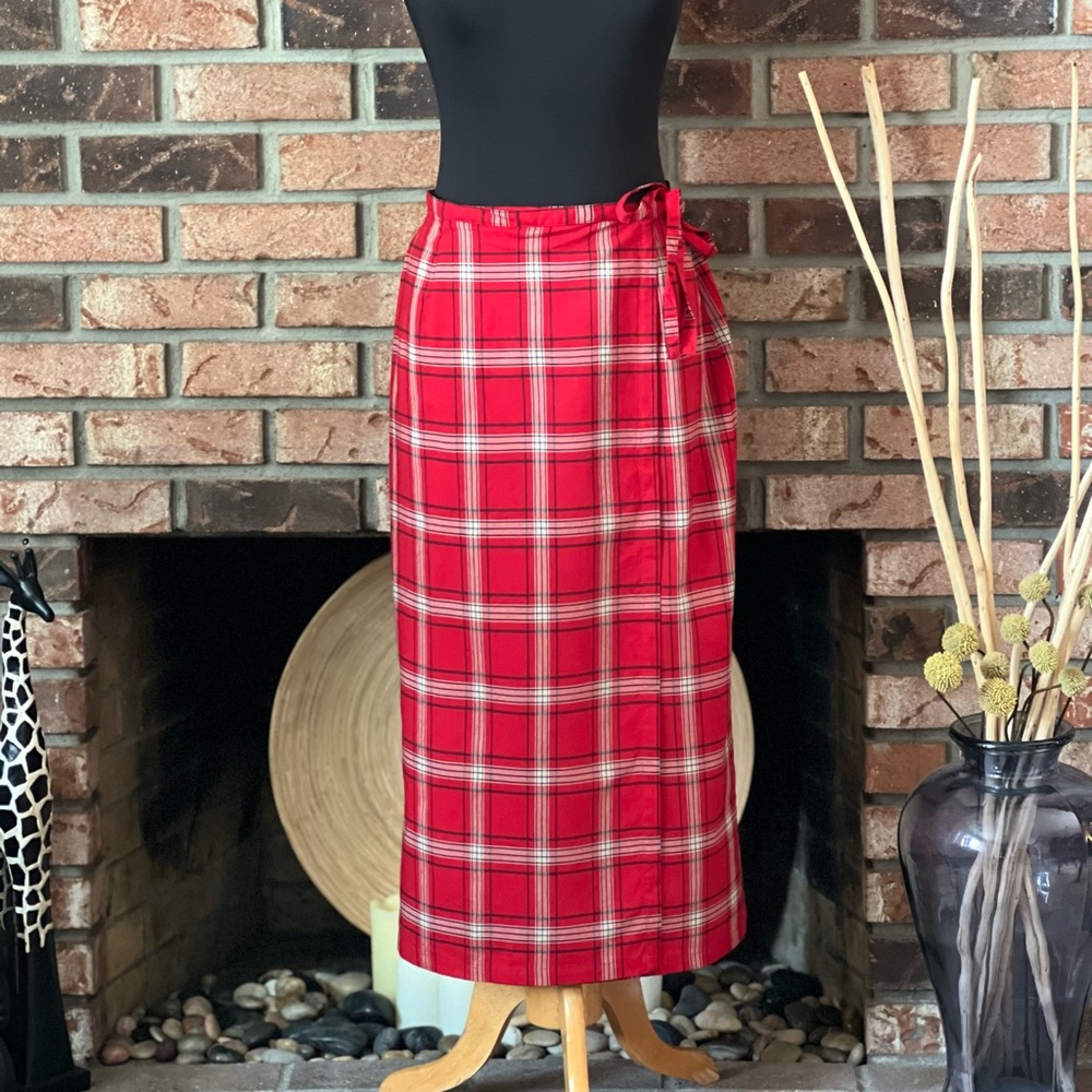 Liz Claiborne Red Plaid Wrap Skirt